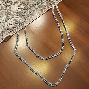 Vtg 54" Silver Look Chain Link Necklace EUC
